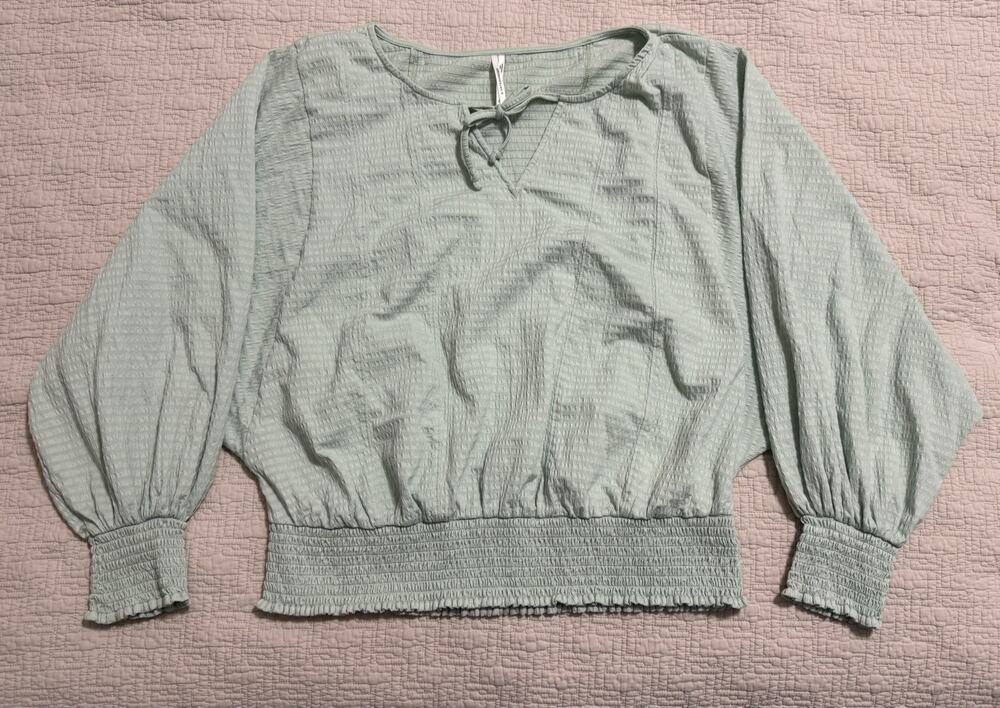 Anthropologie Rebecca Long Sleeve Smocked Waist Peasant Blouse Top Size XL
